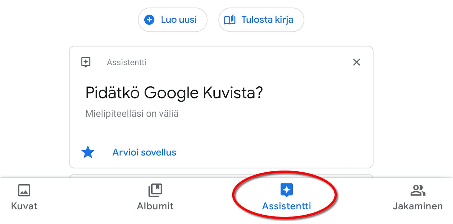 Google Photos app Assistant – Google Kuvat -sovellus, Assistantti